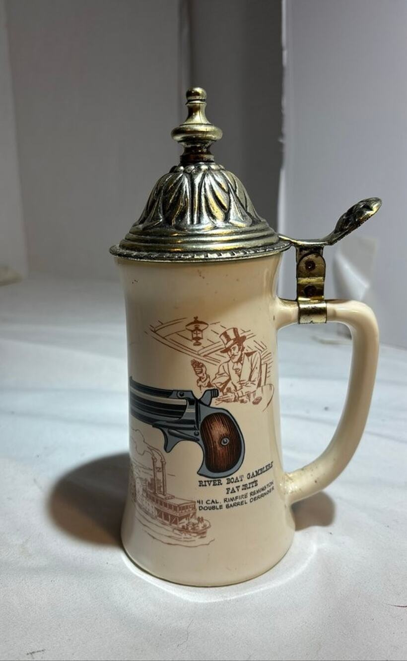 Vintage River Boat Gamblers' Stein with Pewter Lid